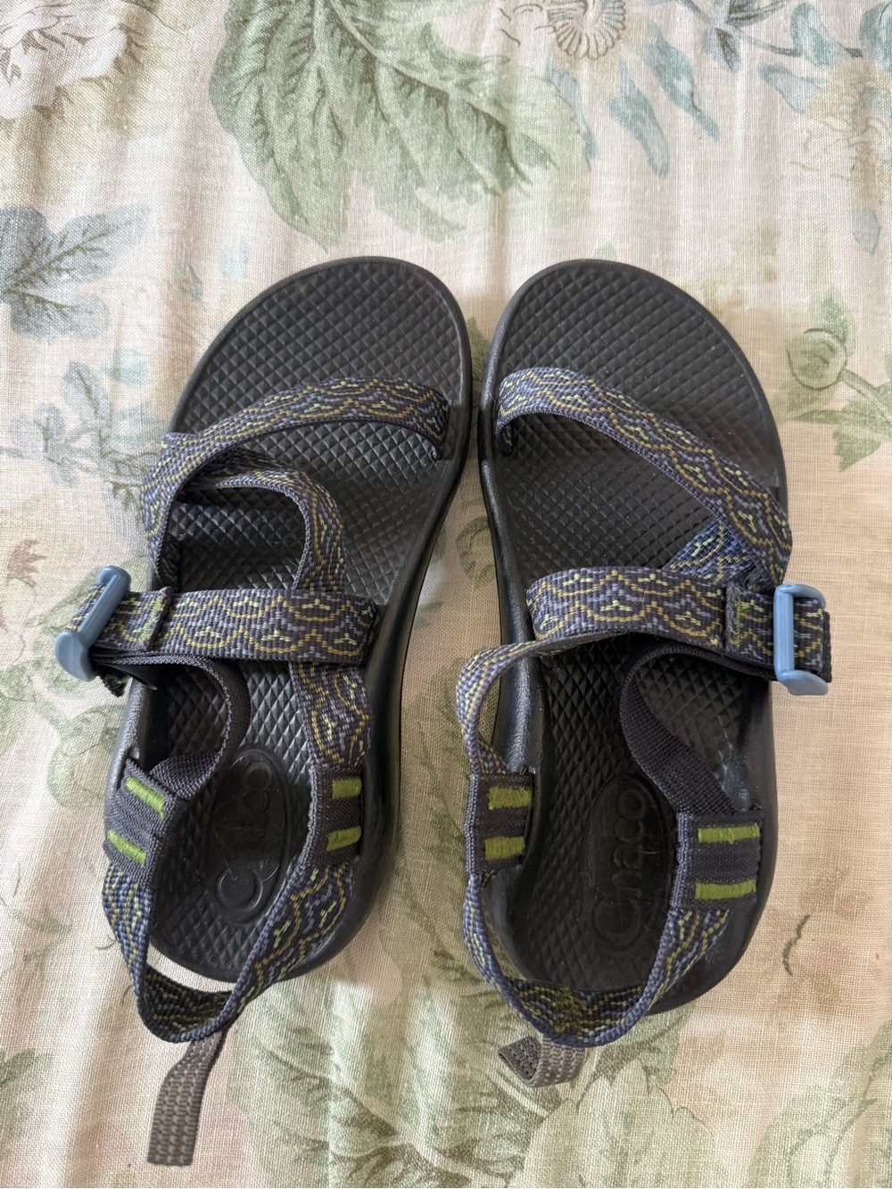 Chaco Kids Black Sandals with Blue and Green Accents